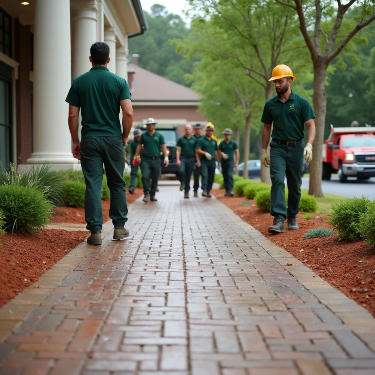 A clean, level commercial paver walkway with proper drainage at a business entrance in Montgomery, Alabama
