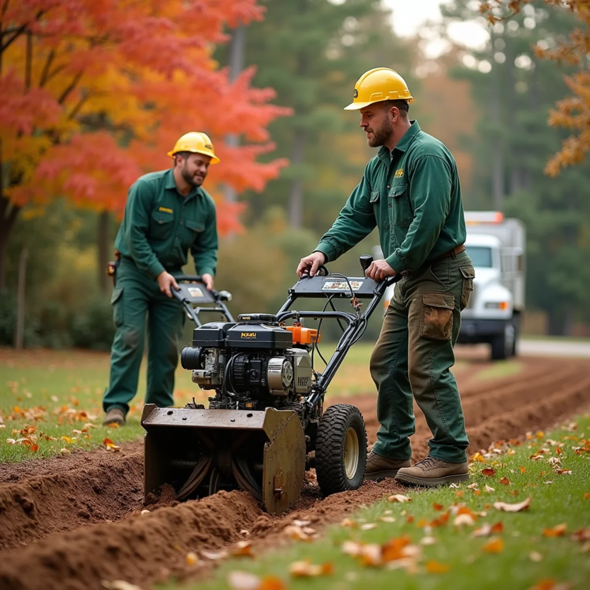 Fall lawn preparation with dethatching and leaf cleanup on a lawn in Wetumpka, Elmore County Alabama